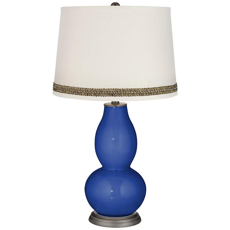 Image 1 Dazzling Blue Double Gourd Table Lamp with Wave Braid Trim