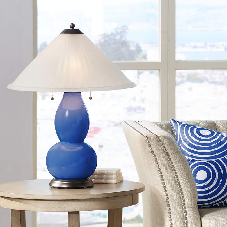 Image 1 Dazzling Blue Fulton Table Lamp with Fluted Glass Shade