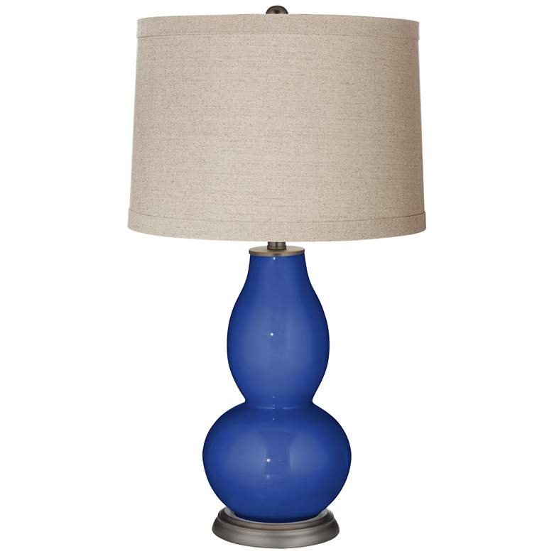 Image 1 Dazzling Blue Linen Drum Shade Double Gourd Table Lamp