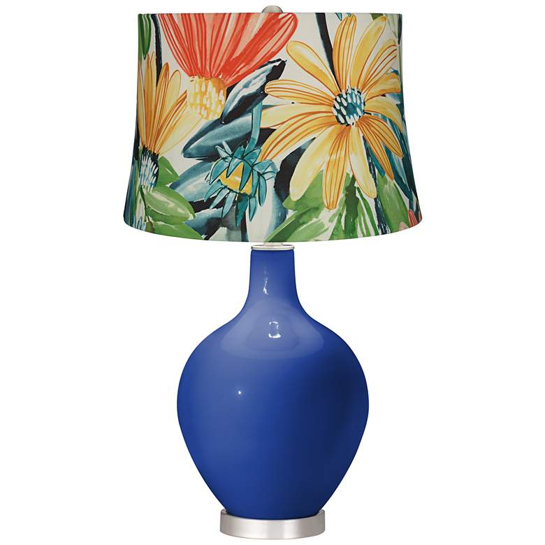 Image 1 Dazzling Blue Multi-Color Daisies Ovo Table Lamp