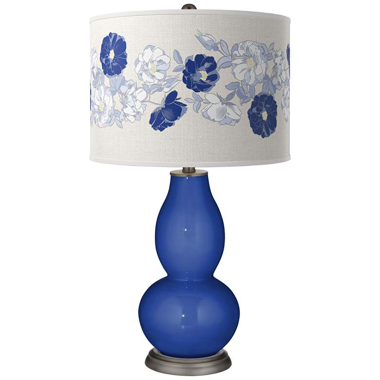 Dazzling Blue Rose Bouquet Double Gourd Table Lamp