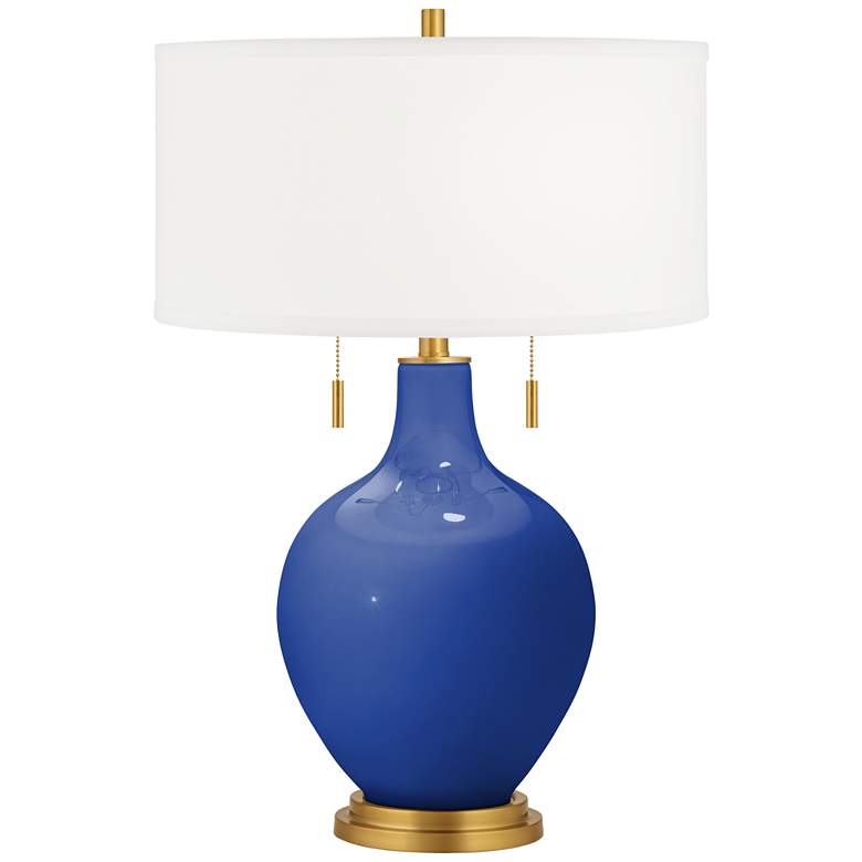 Image 2 Dazzling Blue Toby Brass Accents Table Lamp with Dimmer