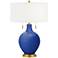 Dazzling Blue Toby Brass Accents Table Lamp with Dimmer