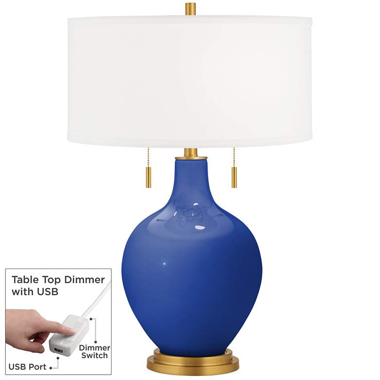 Image 1 Dazzling Blue Toby Brass Accents Table Lamp with Dimmer