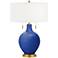 Dazzling Blue Toby Brass Accents Table Lamp