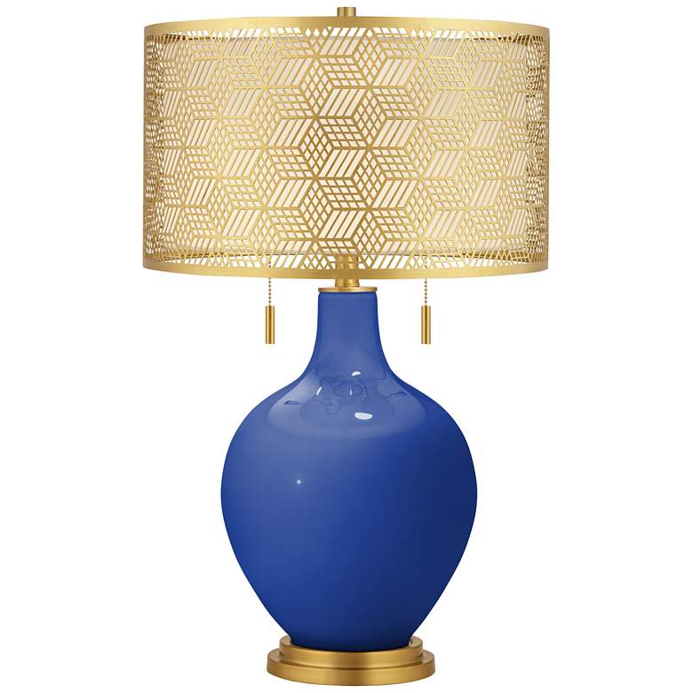 Image 1 Dazzling Blue Toby Brass Metal Shade Table Lamp