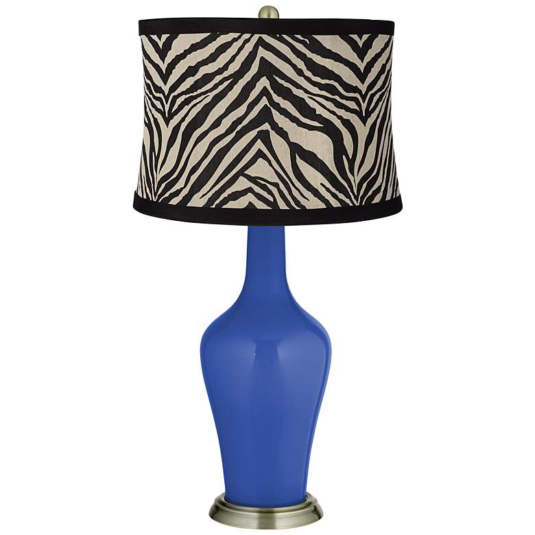 Image 1 Dazzling Blue Zebra Print Shade Anya Table Lamp