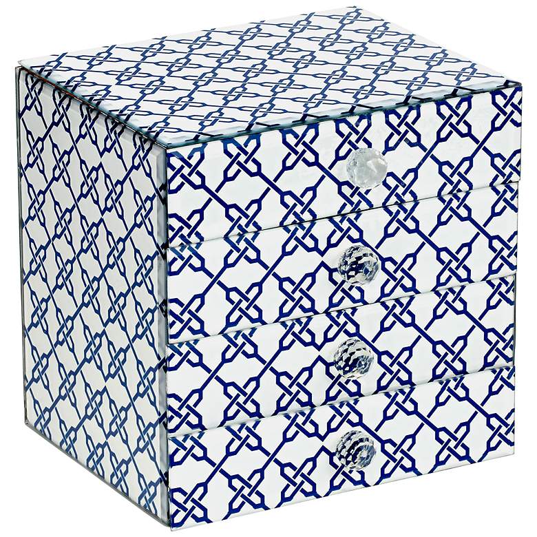 Image 1 Dazzling White and Blue Links 4-Drawer Jewelry Box