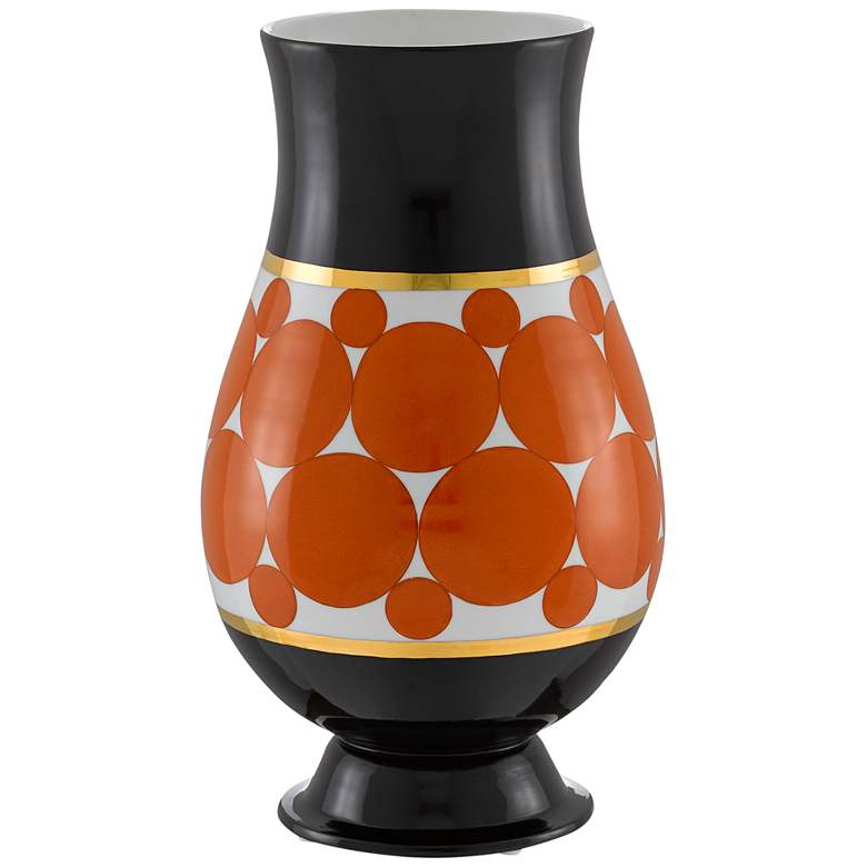 Image 1 De Luca 16 inch High Orange and Black Porcelain Decorative Vase