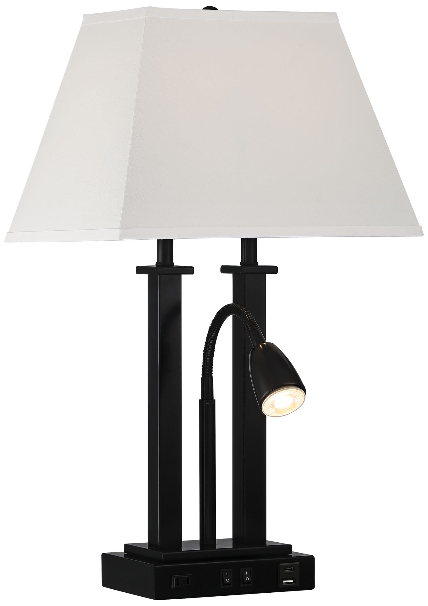 Deacon Bronze Gooseneck Desk Lamp with USB Port and Outlet 56F88