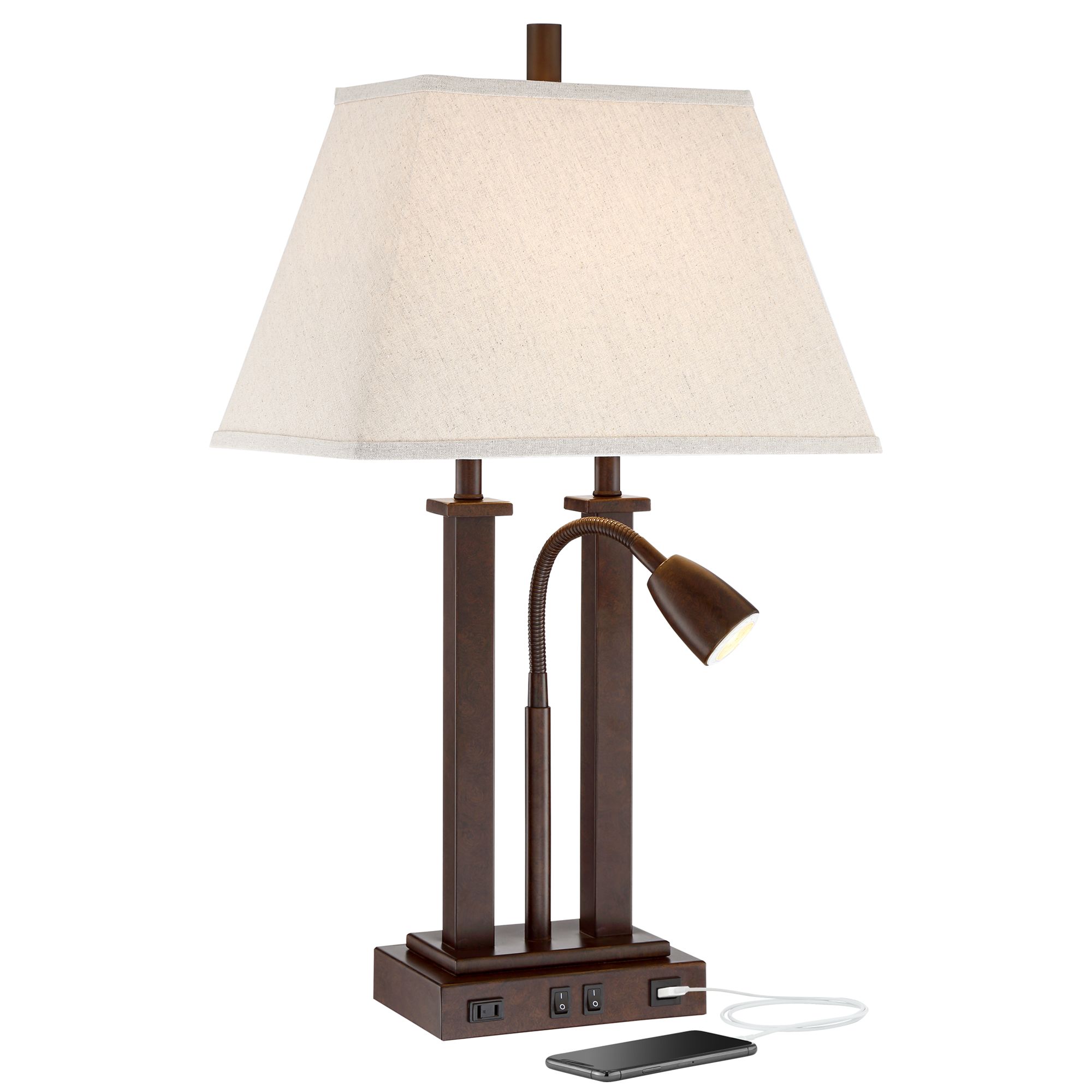 deacon bronze gooseneck desk lamp with usb port and outlet