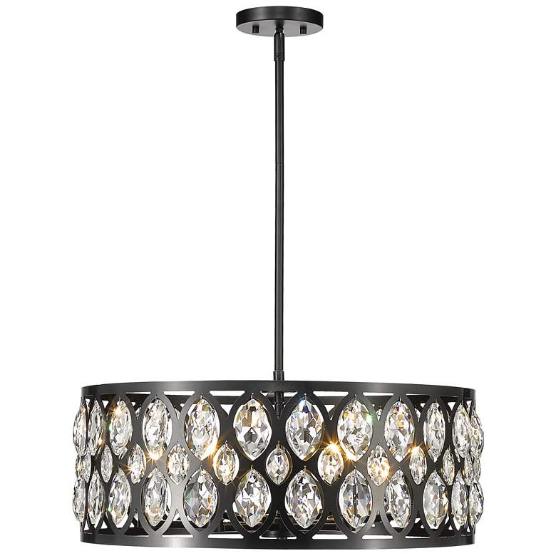 Image 1 Dealey 23 1/2"W Matte Black and Crystal Drum Pendant Light