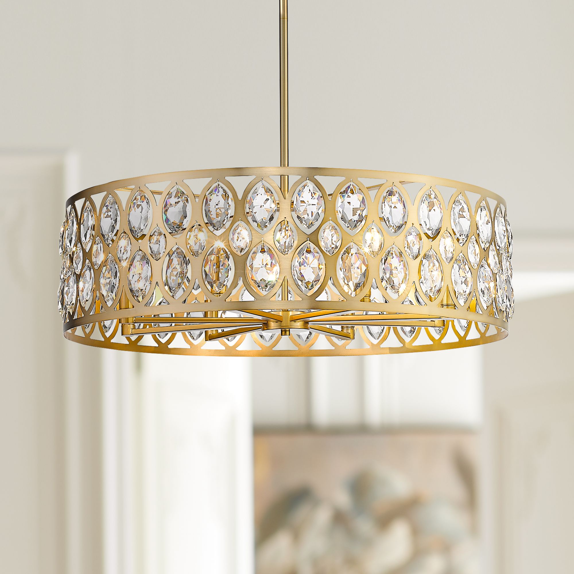 brass and crystal pendant light