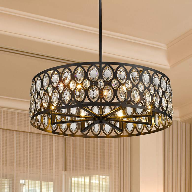 Image 1 Dealey 30 1/4" Wide Matte Black 8-Light Drum Pendant