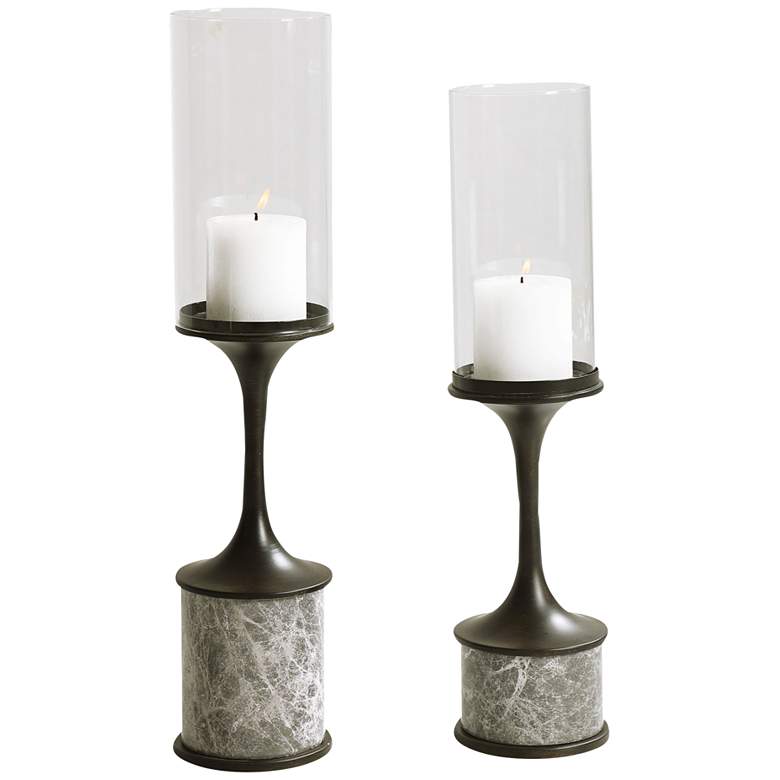 Image 2 Deane Gunmetal and White Pillar Candle Holders Set of 2