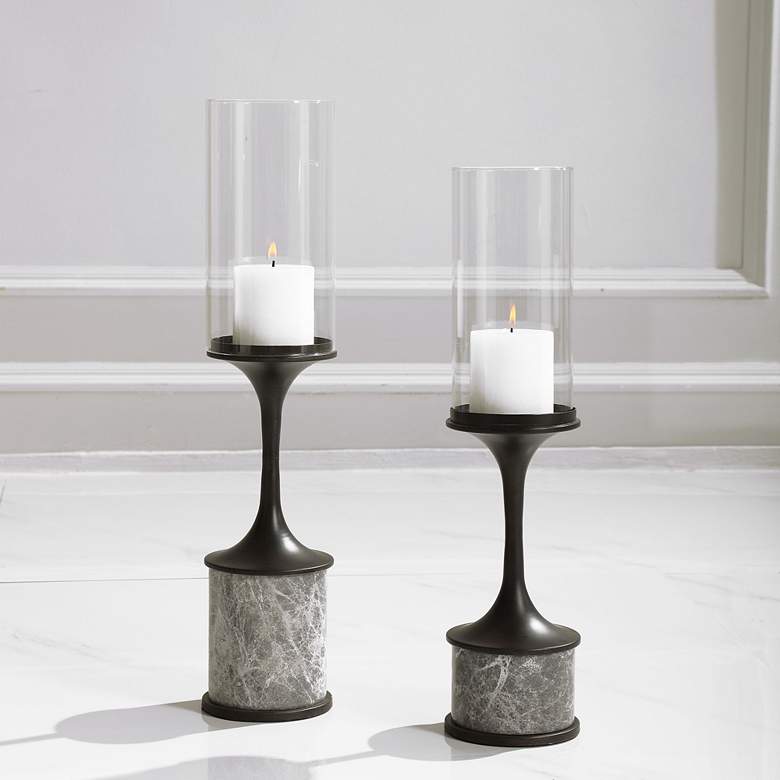 Image 1 Deane Gunmetal and White Pillar Candle Holders Set of 2