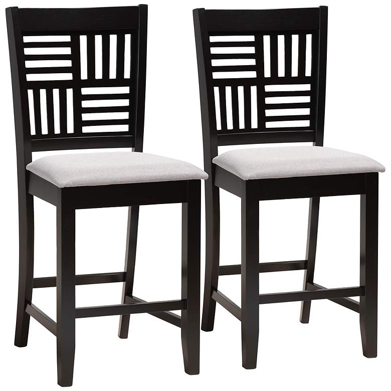 Image 2 Deanna 25 1/2" Gray Fabric Brown Counter Stools Set of 2