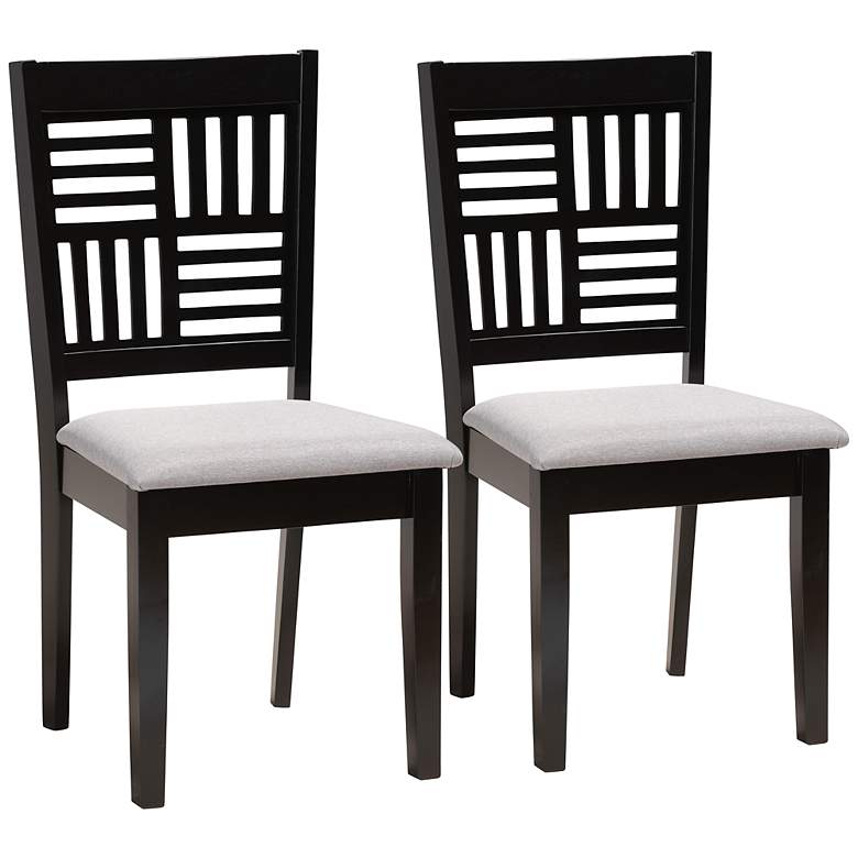Image 2 Deanna Gray Fabric Dark Brown Wood Dining Chairs Set of 2