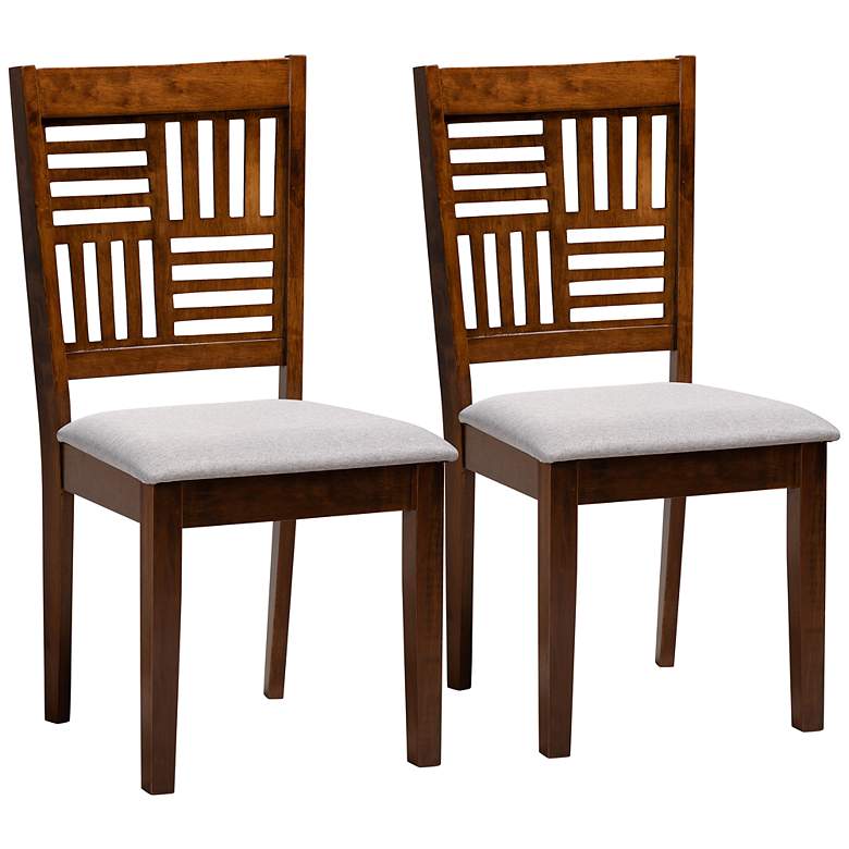 Image 2 Deanna Gray Fabric Walnut Brown Wood Dining Chairs Set of 2