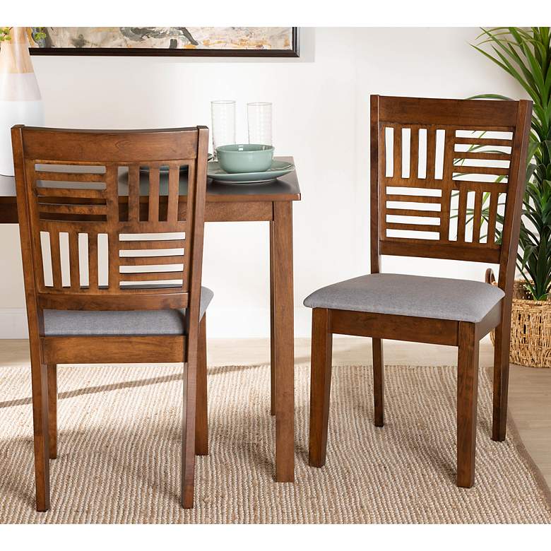 Image 1 Deanna Gray Fabric Walnut Brown Wood Dining Chairs Set of 2