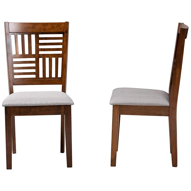 Image 7 Deanna Gray Fabric Walnut Brown Wood Dining Chairs Set of 2 more views