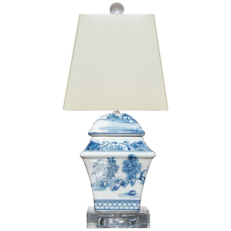 Image 1 Deborah 14 3/4" High Blue and White Square Jar Table Lamp