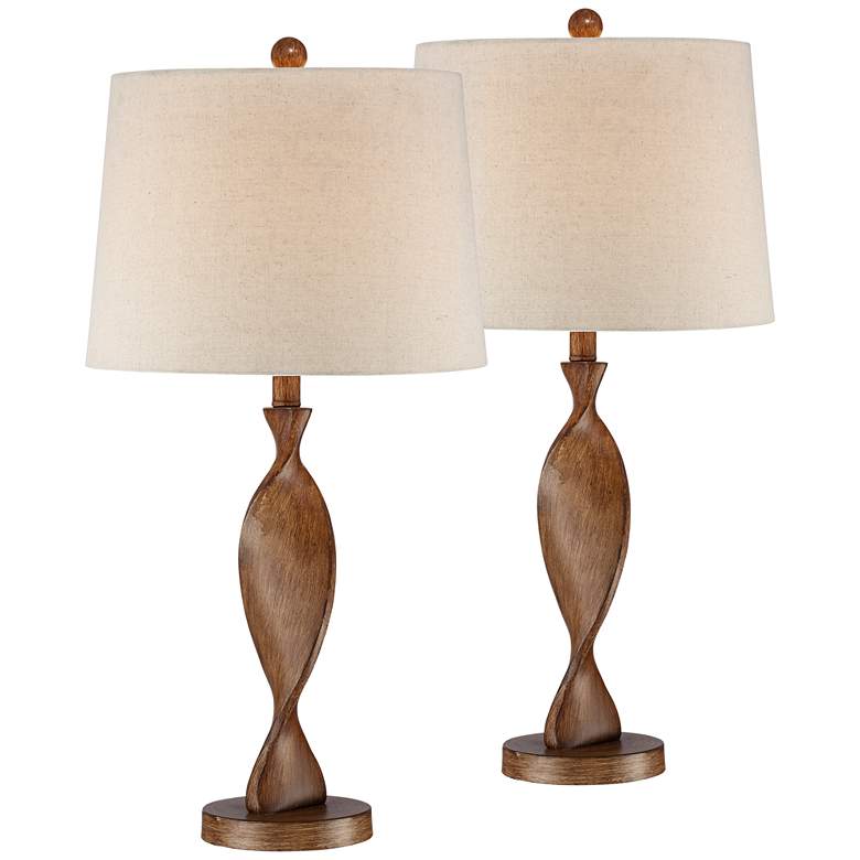 Image 1 Debra Warm Oak Modern Table Lamps Set of 2