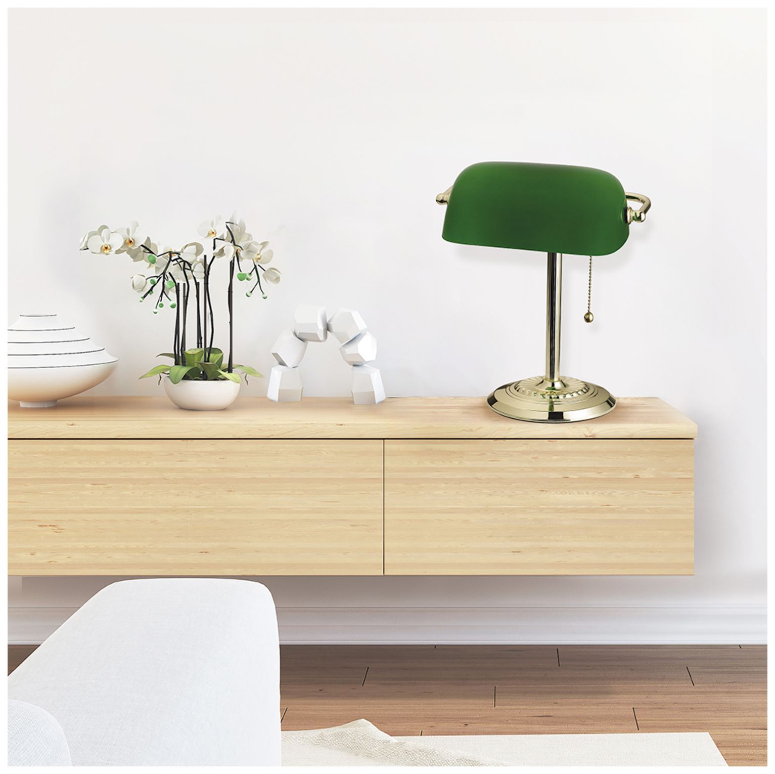 Decia Polished Brass and Green Glass Banker's Desk Lamp