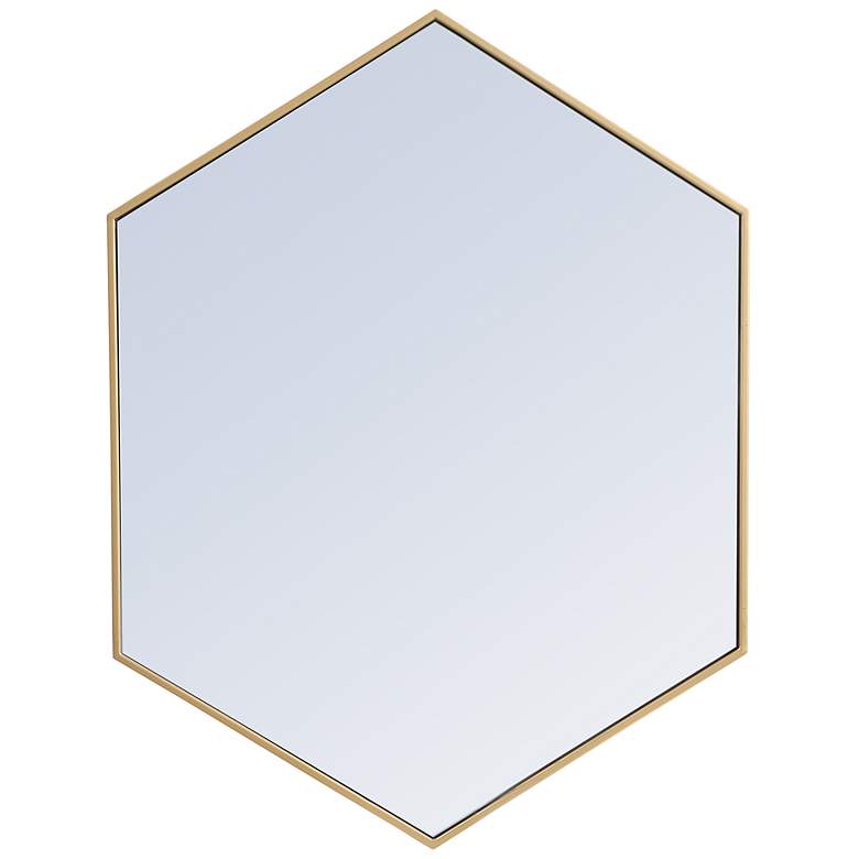 Image 2 Decker Brass Metal 30" x 40" Hexagon Vanity Wall Mirror