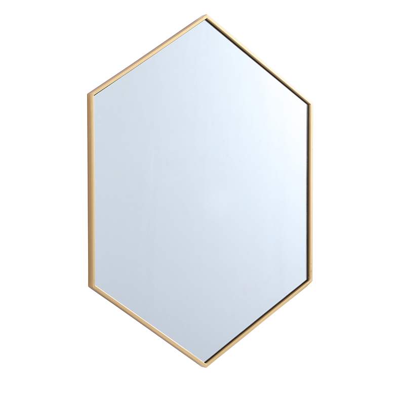 Image 3 Decker Brass Metal 30" x 40" Hexagon Vanity Wall Mirror more views
