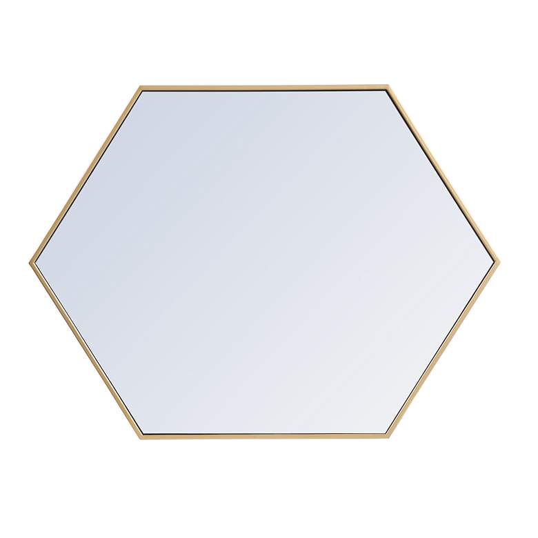 Image 4 Decker Brass Metal 30" x 40" Hexagon Vanity Wall Mirror more views