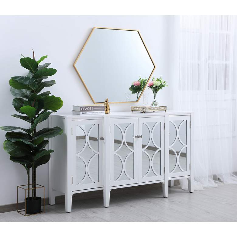 Image 7 Decker Brass Metal 30" x 40" Hexagon Vanity Wall Mirror more views