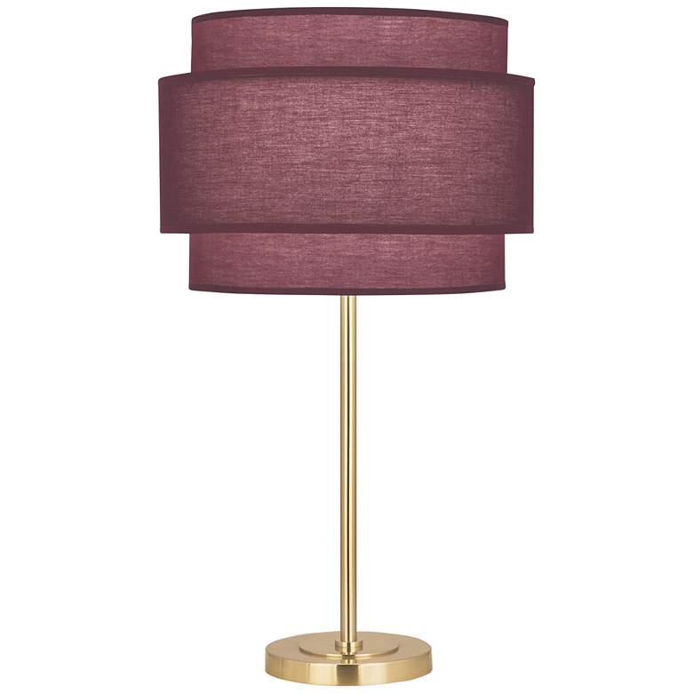 Image 2 Decker Brass Metal Buffet Table Lamp w/ Vintage Wine Shade