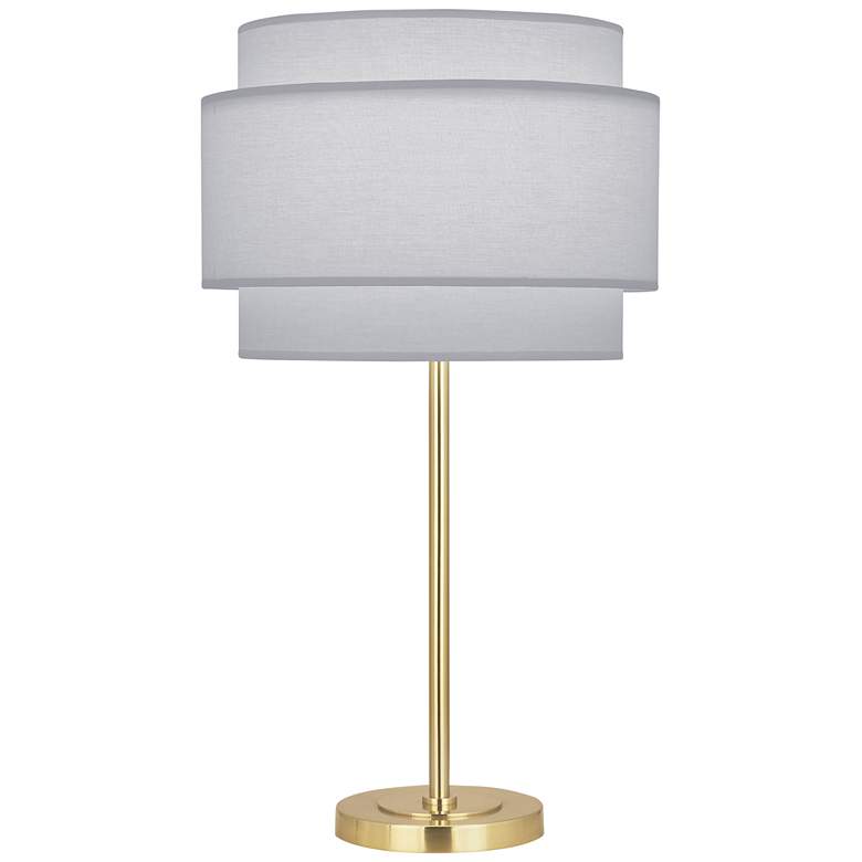 Image 2 Decker Brass Metal Buffet Table Lamp with Pearl Gray Shade