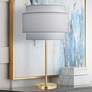 Decker Brass Metal Buffet Table Lamp with Pearl Gray Shade