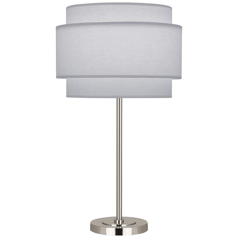 Image 1 Decker Polished Nickel Buffet Table Lamp w/ Pearl Gray Shade
