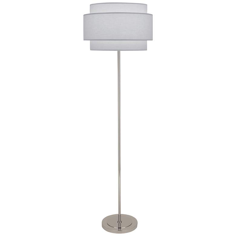 Image 1 Decker Polished Nickel Metal Floor Lamp w/ Pearl Gray Shade