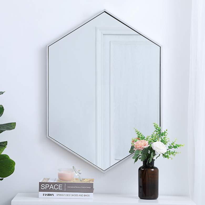 Image 2 Decker Silver Metal 24" x 34" Hexagon Vanity Wall Mirror