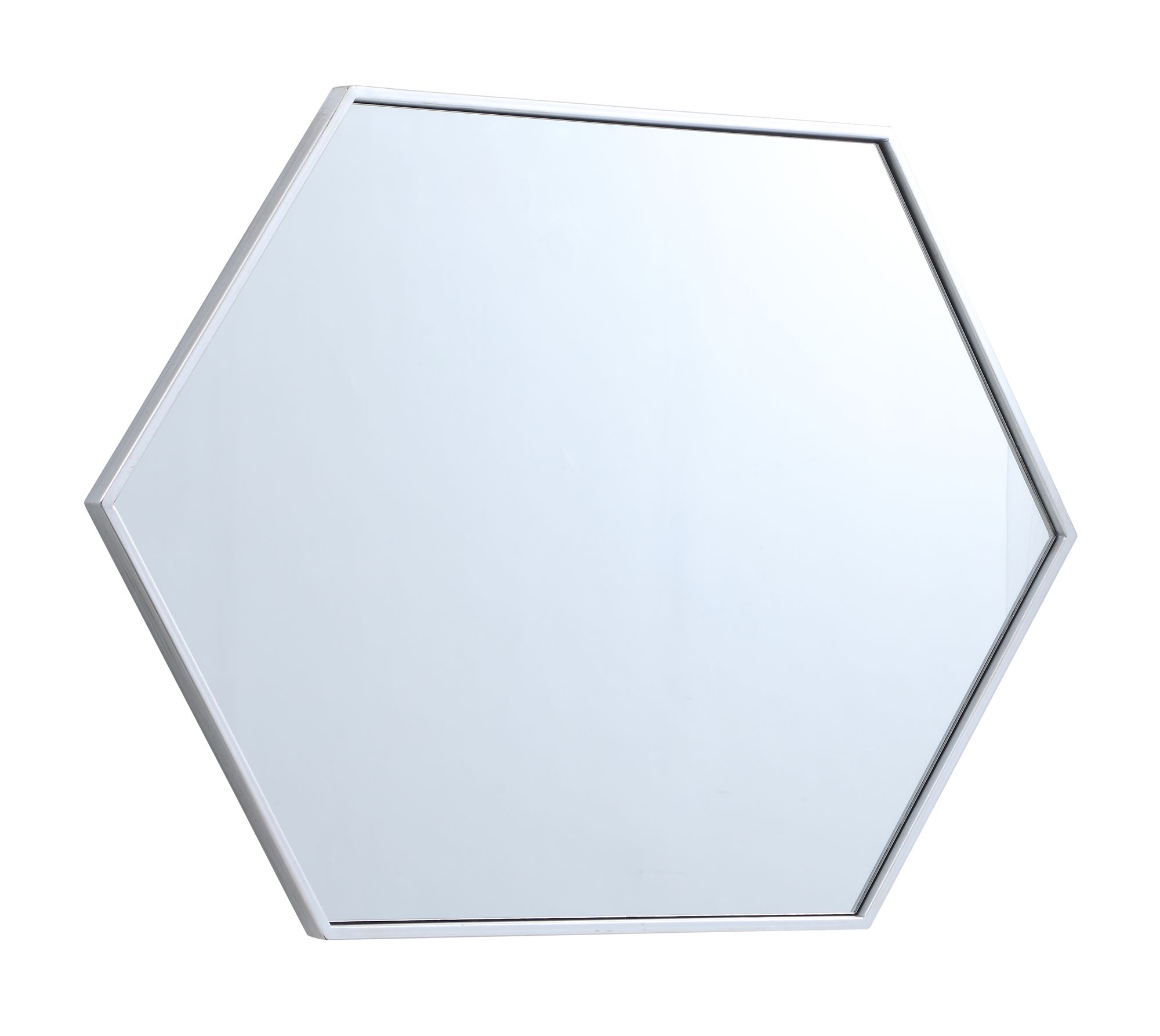 Decker Silver Metal 24" x 34" Hexagon Vanity Wall Mirror in scene