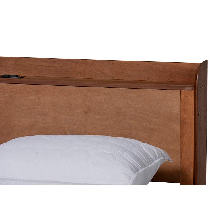 Image 3 Decker Walnut Brown Queen Platform Bed w/ USB Ports Outlets more views