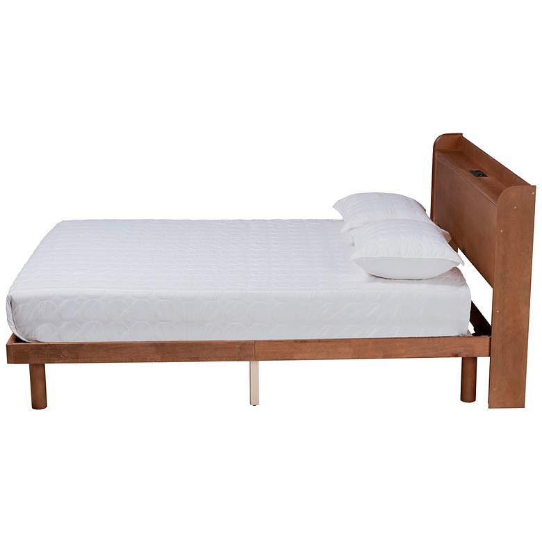 Image 7 Decker Walnut Brown Queen Platform Bed w/ USB Ports Outlets more views