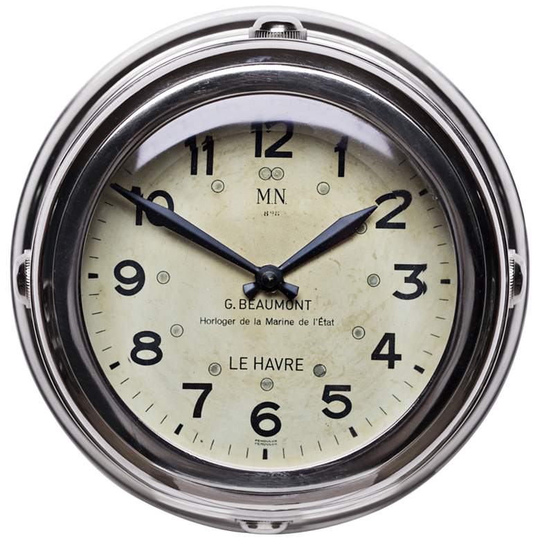 Image 1 Deckhand 8 1/2 inchW Nickel French Navy Replica Wall Clock