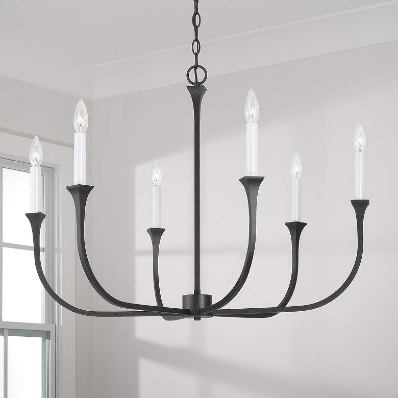 Image 1 Decklan 32" Wide Black Iron 6-Light Candle Chandelier