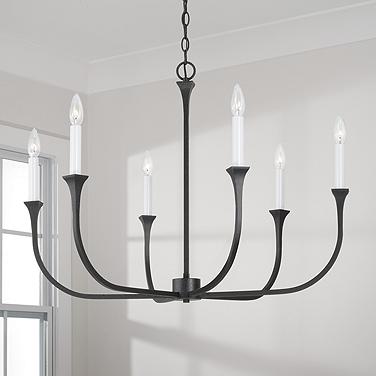 Decklan 32" Wide Black Iron 6-Light Candle Chandelier