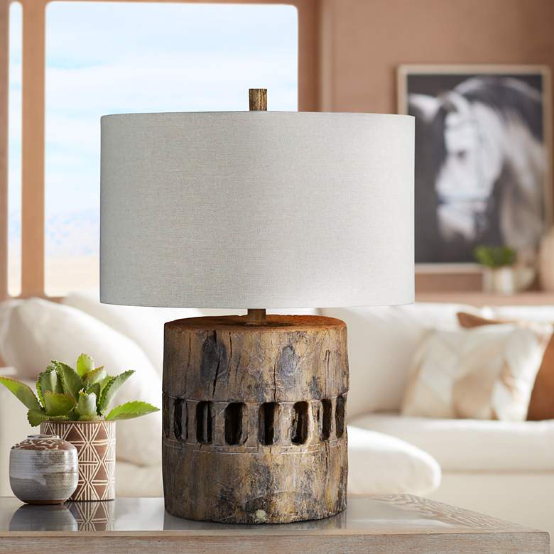 Image 1 Decklin 23 inch Rustic Weathered Faux Wood Accent Table Lamp
