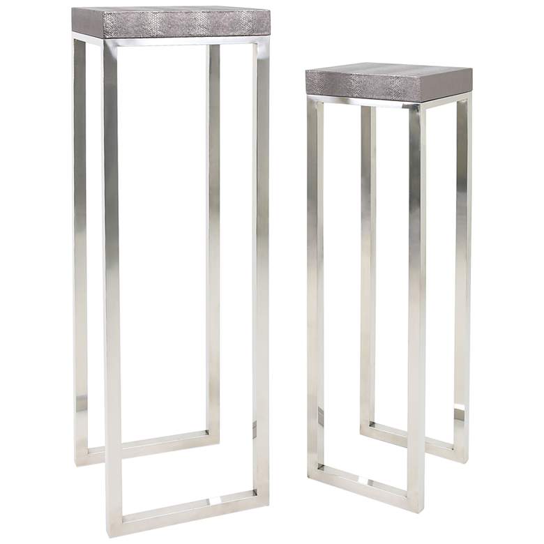 Image 2 Declan Silver Faux Lizard Leather Nesting Tables Set of 2