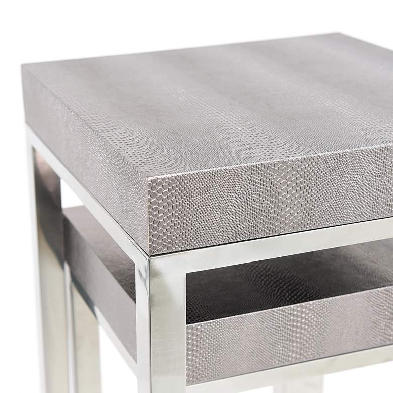 Image 4 Declan Silver Faux Lizard Leather Nesting Tables Set of 2 more views