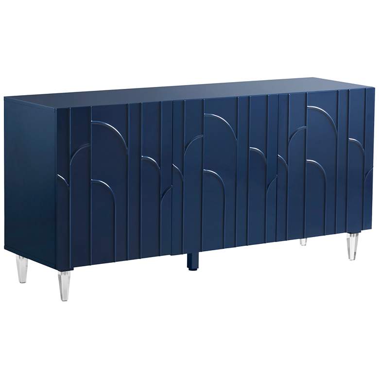 Image 1 Deco 65" Wide Blue Lacquer 3-Door Wood Buffet