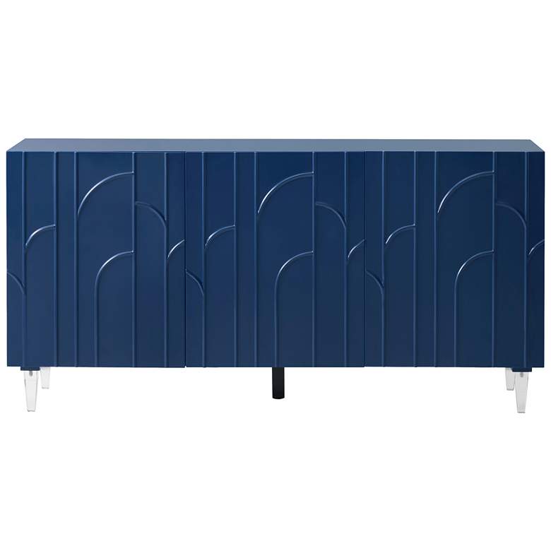 Image 2 Deco 65 inch Wide Blue Lacquer 3-Door Wood Buffet more views