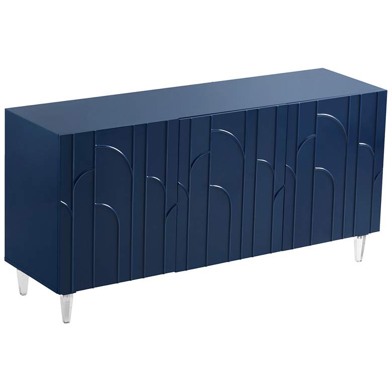 Image 3 Deco 65 inch Wide Blue Lacquer 3-Door Wood Buffet more views